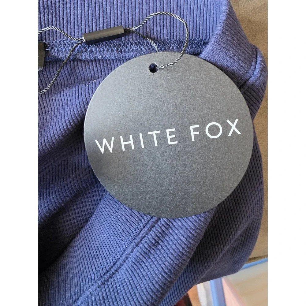 NWT White Fox Biker Shorts Women XS Navy Ribbed Casual Athleisure Bike